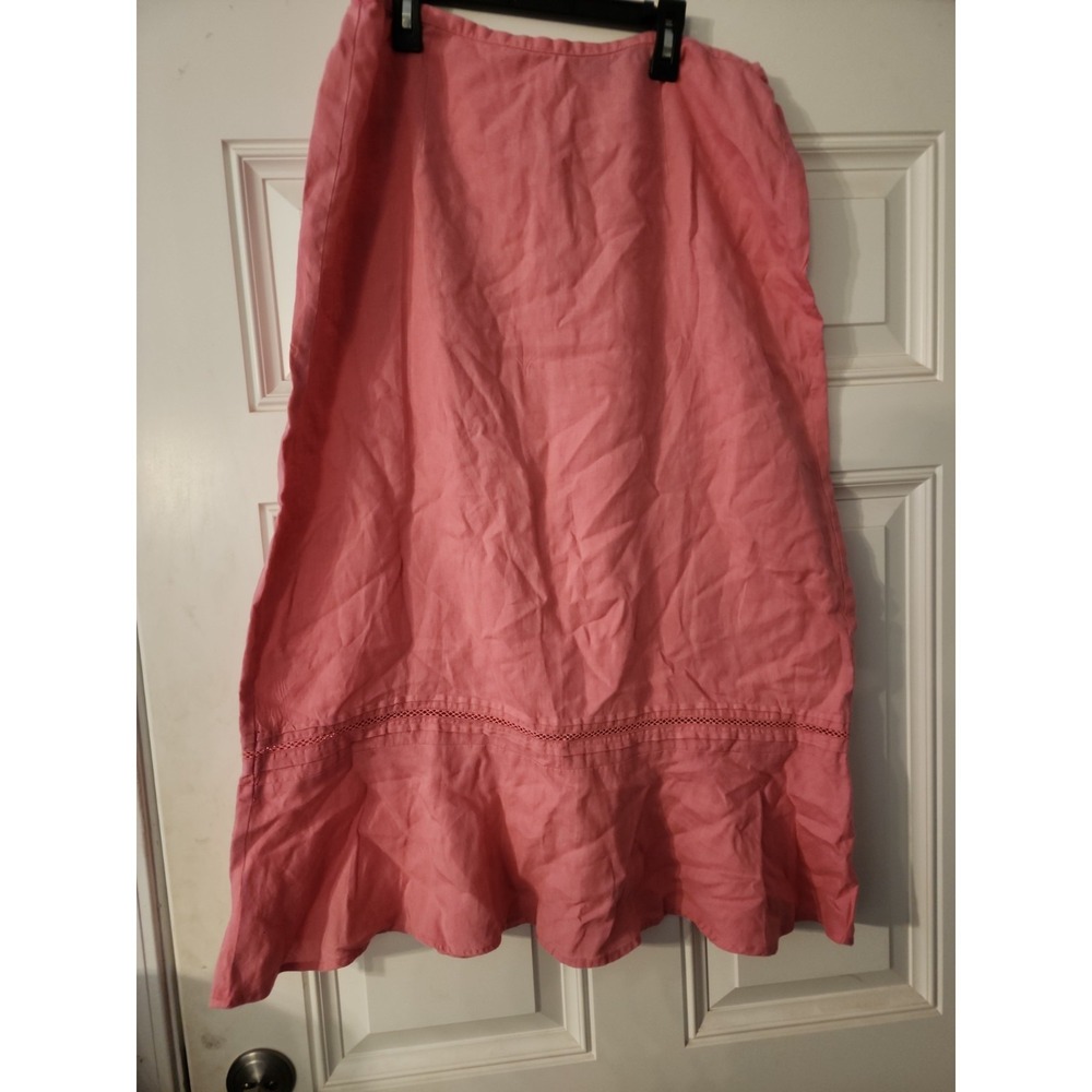 Sag Harbor 100% Linen Skirt Coral Eyelet Size 14 Beachy Coastal Ruffle Maxi